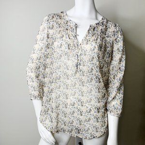 LUCKY BRAND cream floral print blouse 3/4 sleeve